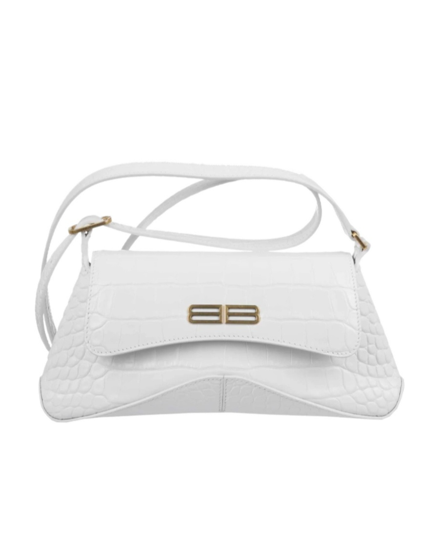 Balenciaga Xx Flap Crocodile Embossed Leather Shoulder Bag In White