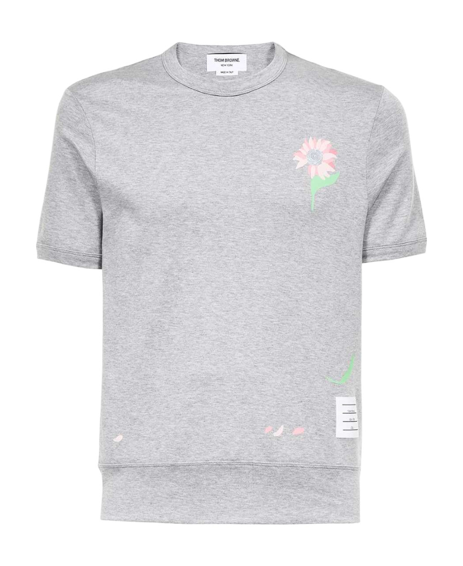 Thom Browne Floral-print Short-sleeved T-shirt In Gray