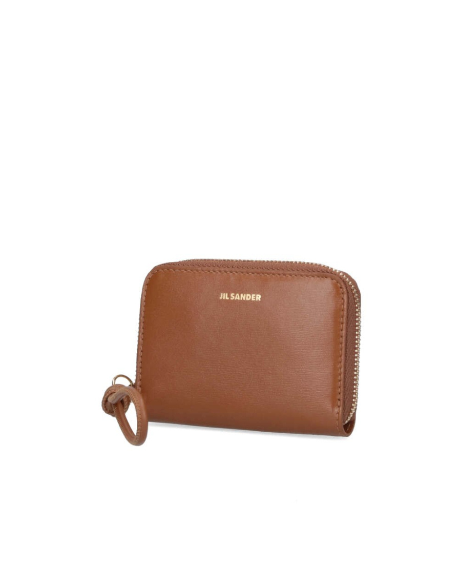 Jil Sander Logo-plaque Zip-up Purse In Brown