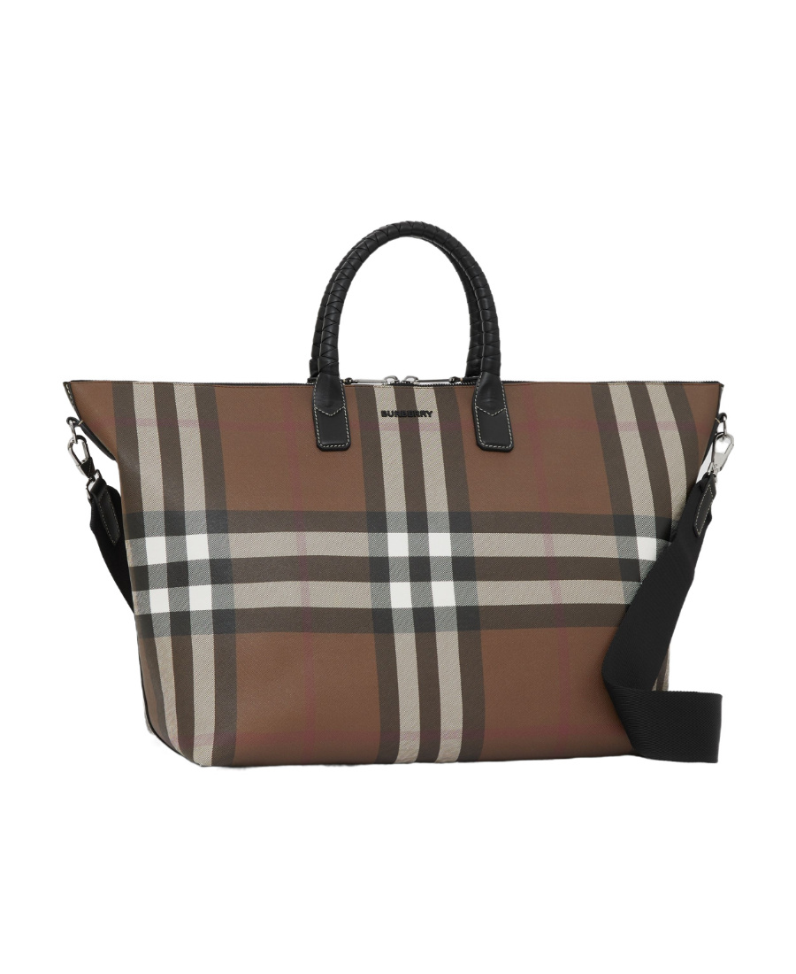 Burberry Check-print Leather Holdall Tote In Brown
