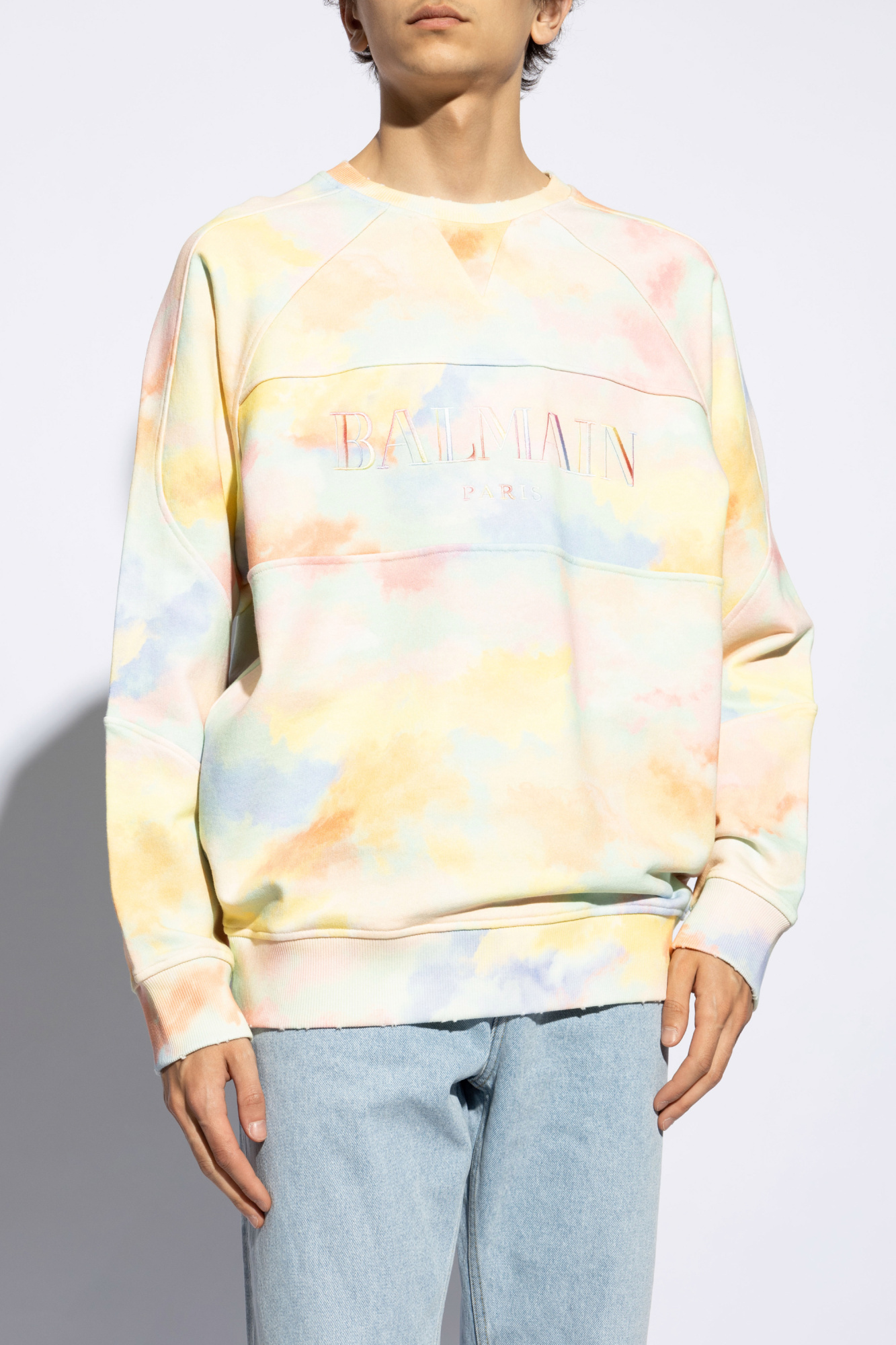 Balmain Logoed Sweatshirt With Distressed Trims In Nude