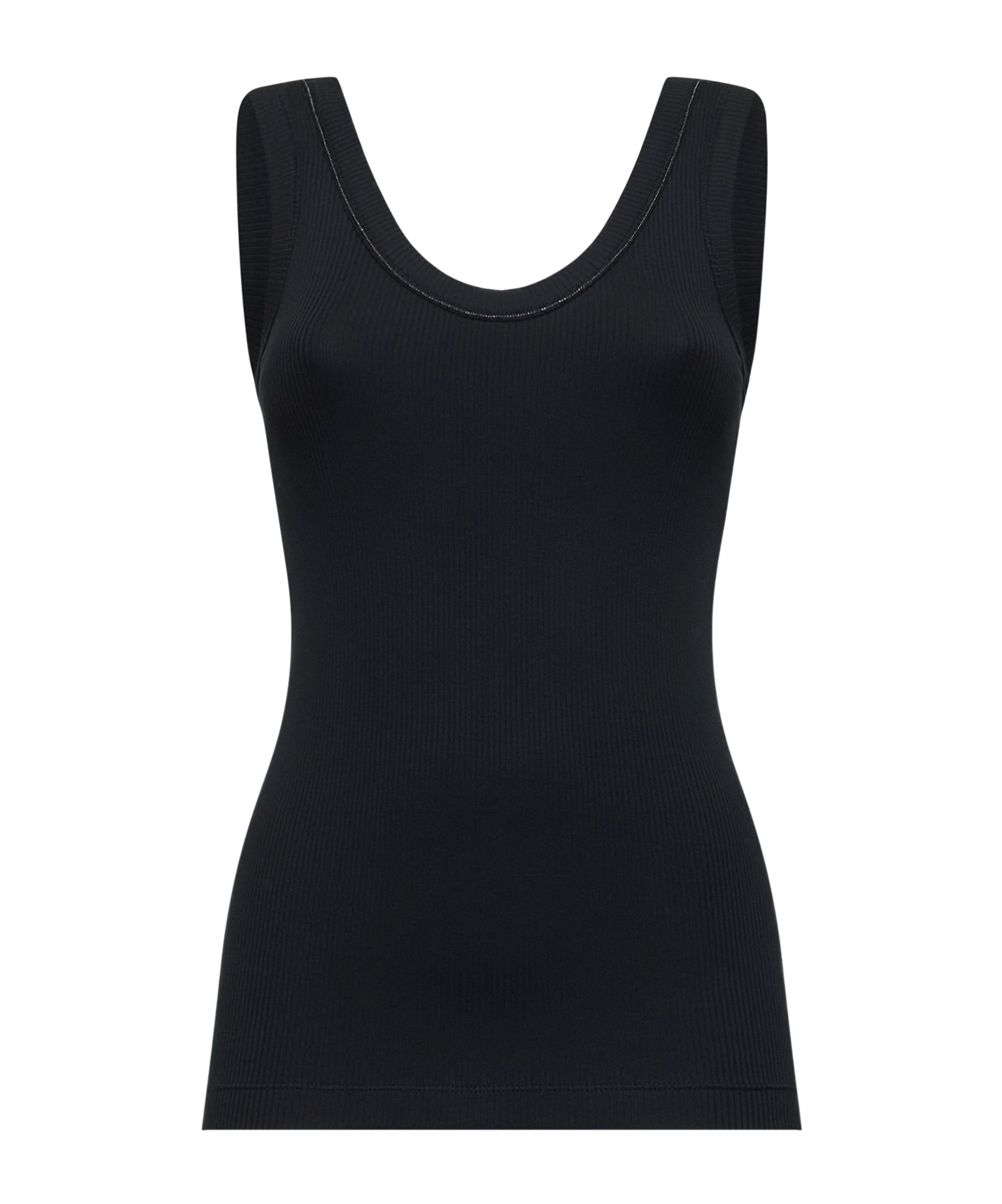 Brunello Cucinelli Black Cotton Tank Top With Monile Insert In Black