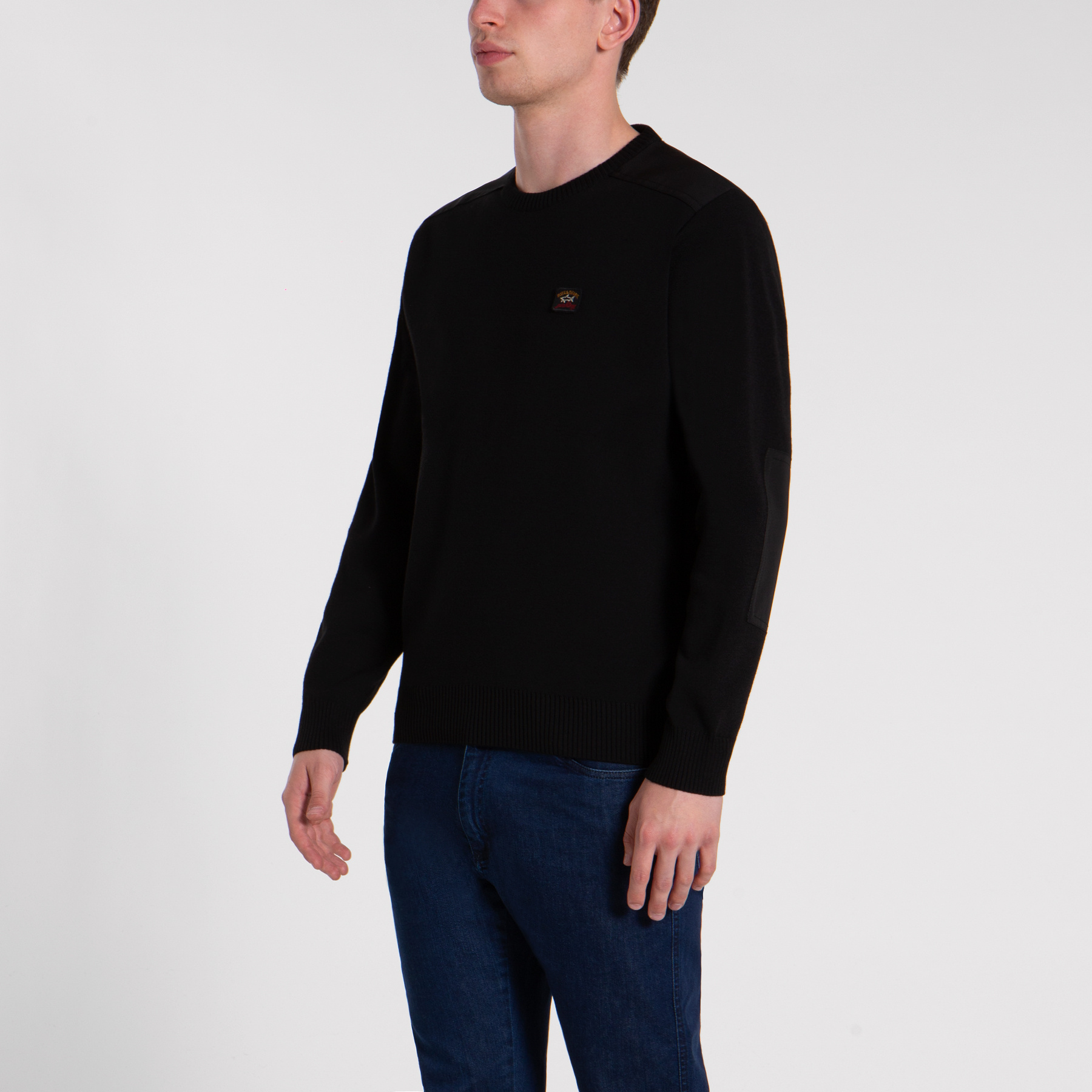 Paul & Shark Crew Neck Embroidered Logo Sweater In Black