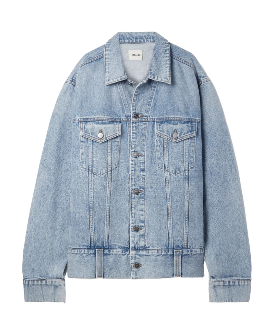 Shop Khaite Long-sleeved Denim Coat In Blue