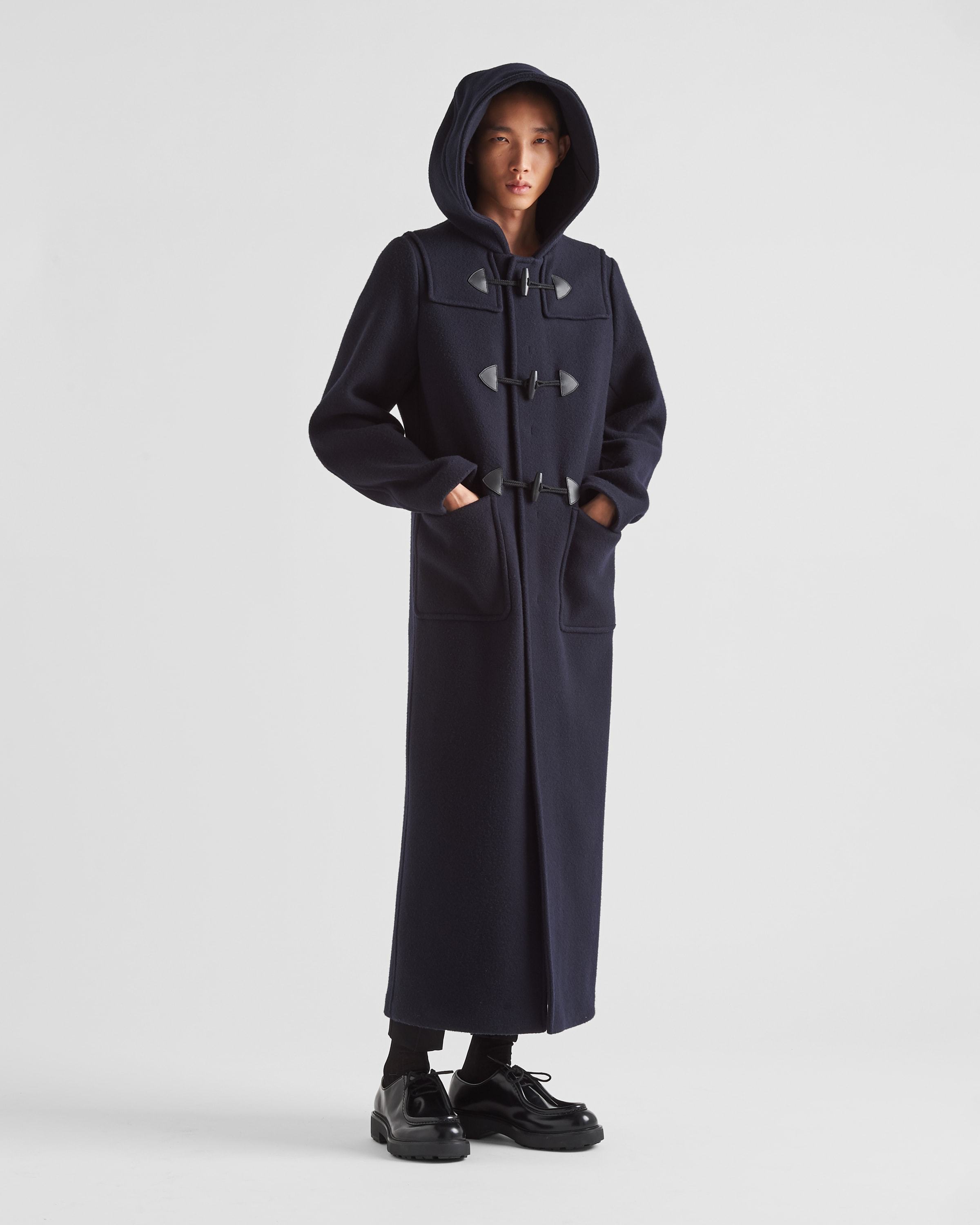 Prada Double-breasted Wool Duffle Coat In Blue