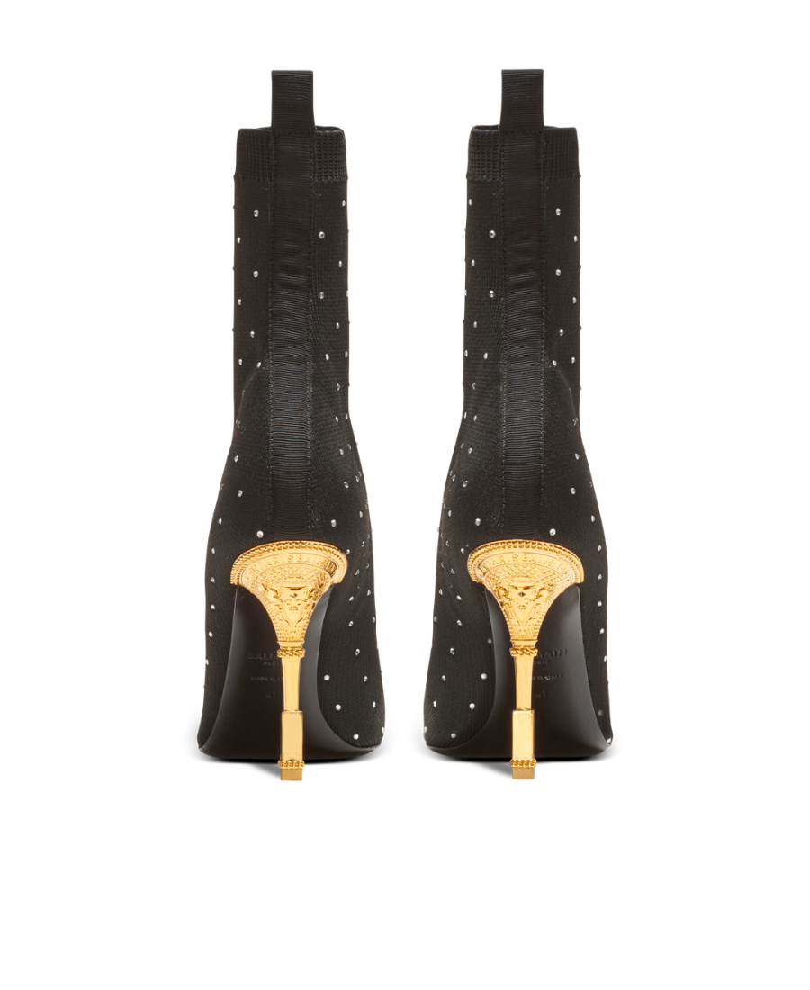 Shop Balmain Moneta Rhinestoned Knit Ankle Boots In Black
