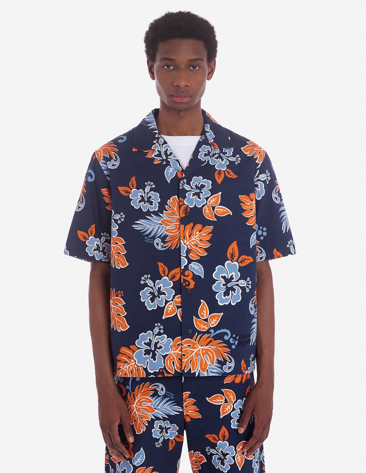 Maison Kitsuné Floral-print Ripstop Shirt In Blue