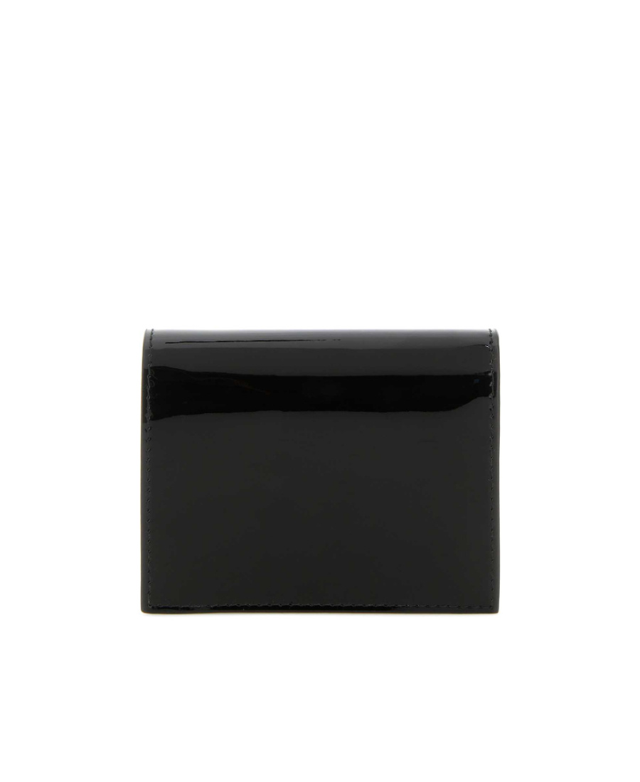 Prada Triangle Logo Patent Leather Wallet In Black