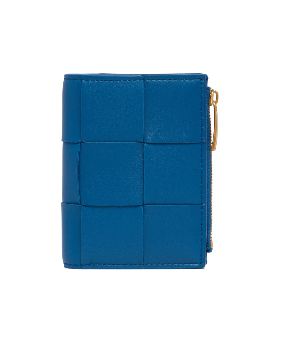 Bottega Veneta Double Fold Zipper Purse In Blue