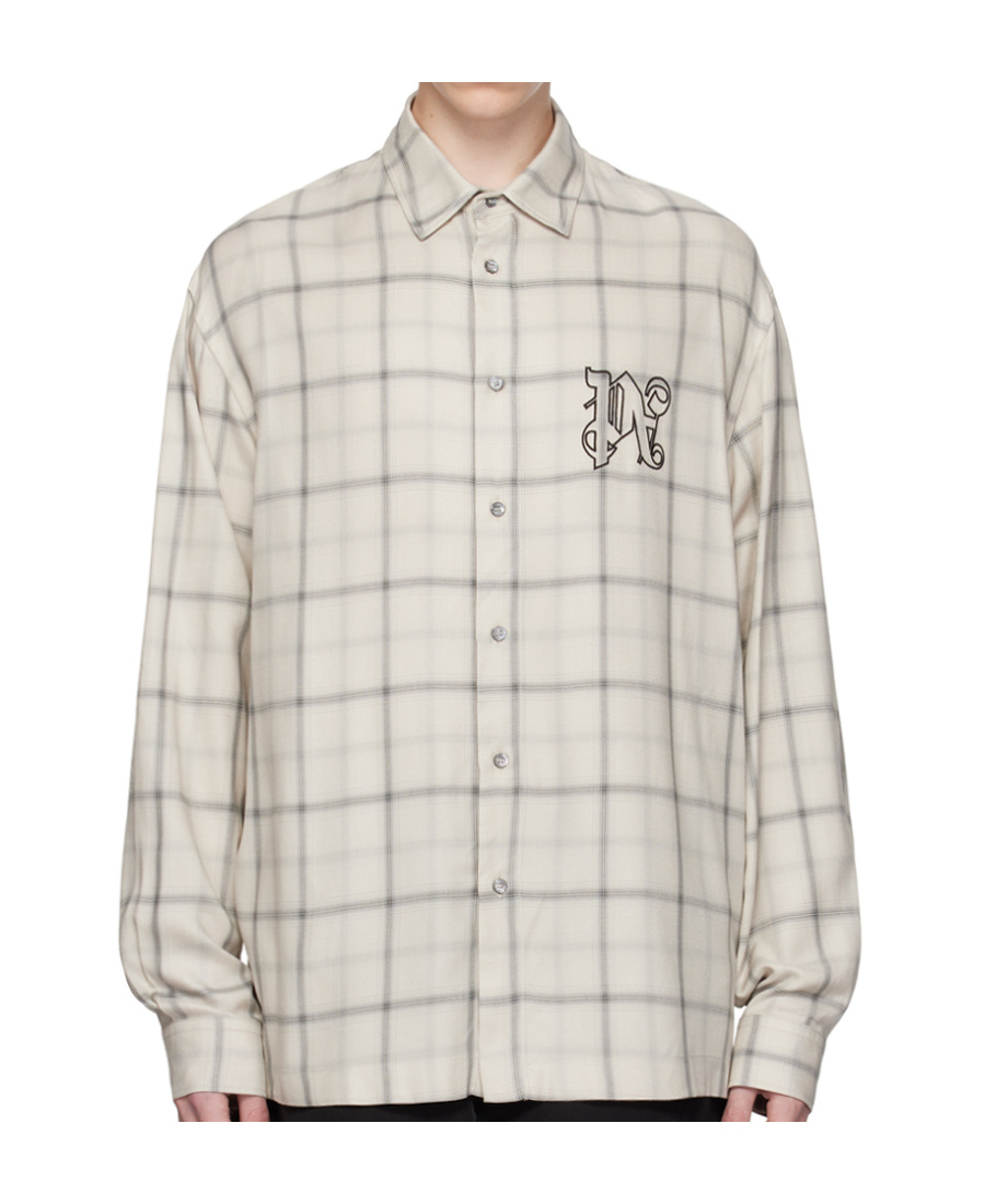 PALM ANGELS PALM ANGELS LOGO EMBROIDERED CHECKED LONG-SLEEVED SHIRT