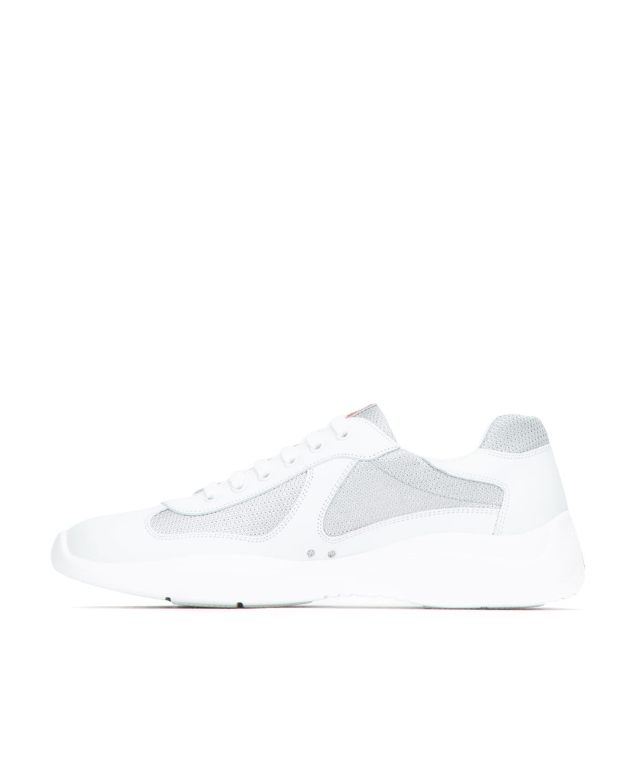 Prada Two-tone Leather And Fabric America S Cup Sneakers In White