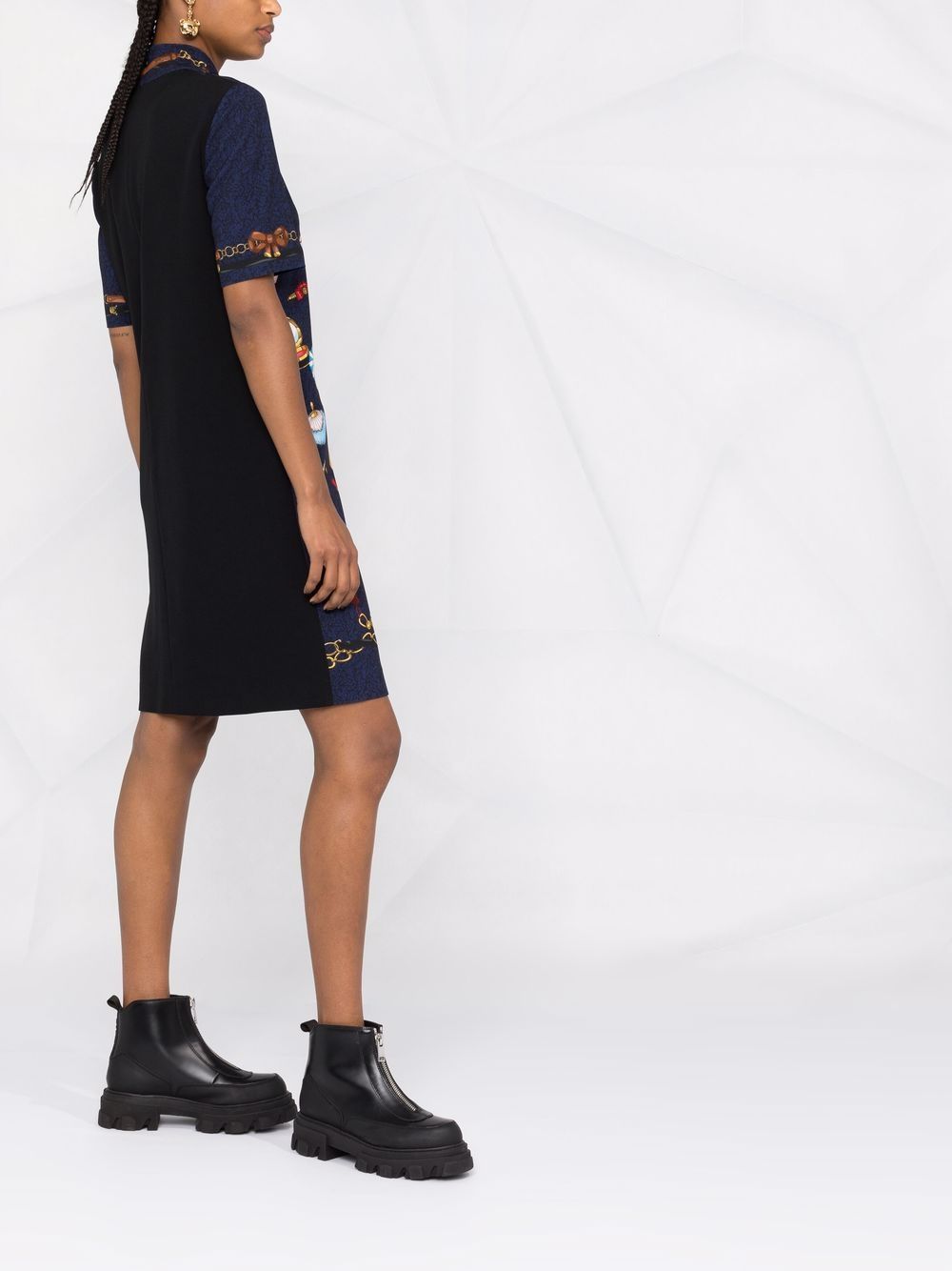 Moschino Dark Blue Fantasy Print Dress In Black