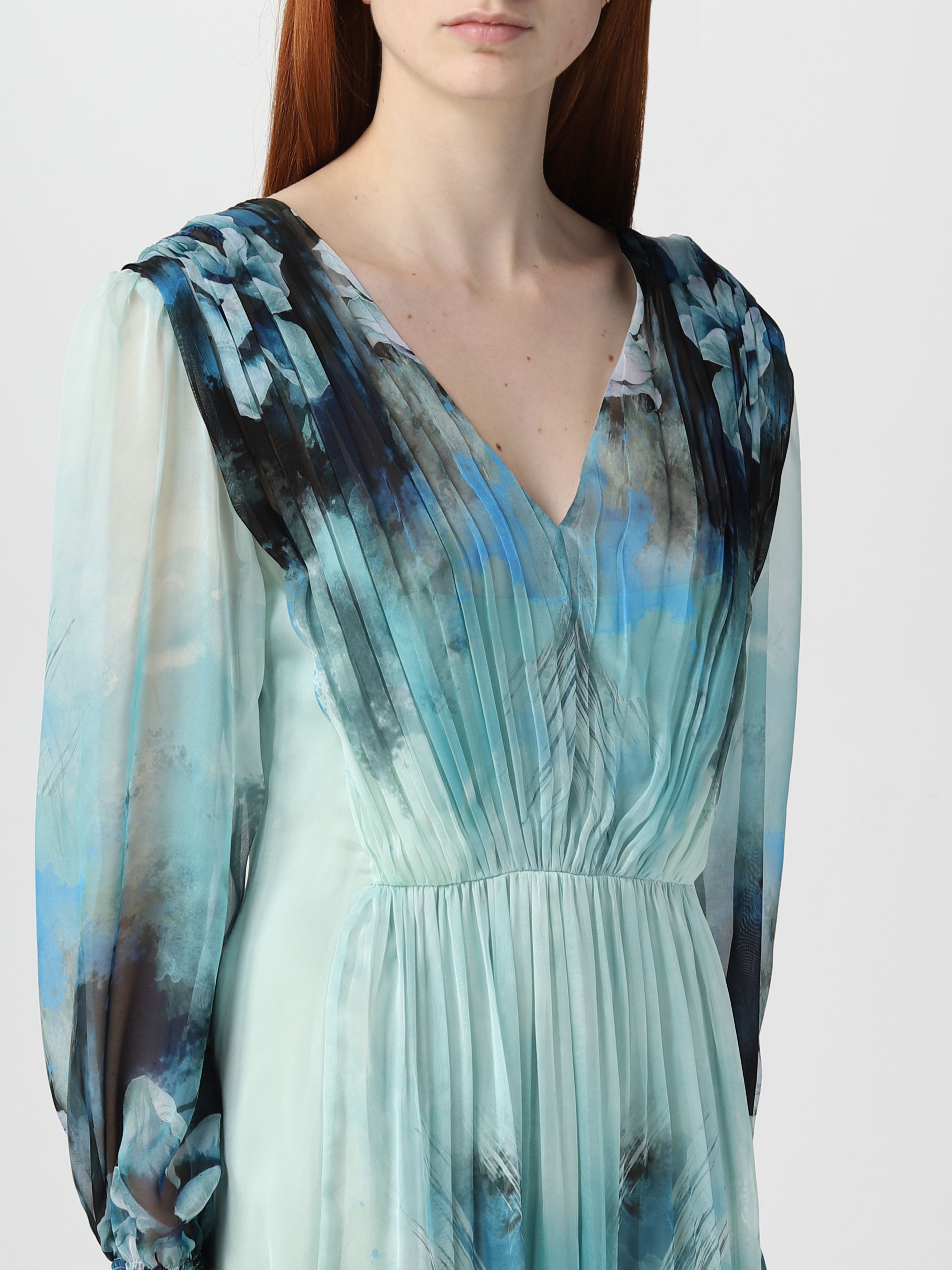 Alberta Ferretti Floral Printed Pleated Midi Dress In Green