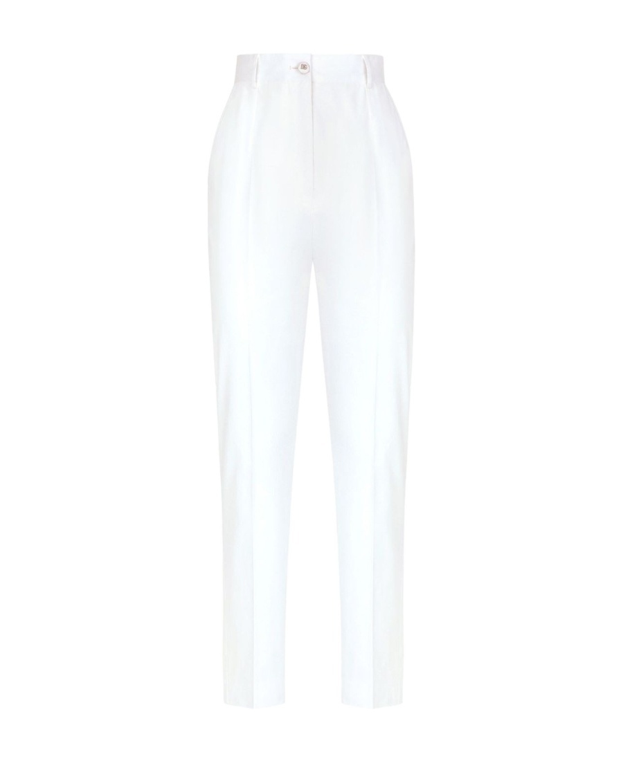 Dolce & Gabbana High-waisted Gabardine Trousers In White
