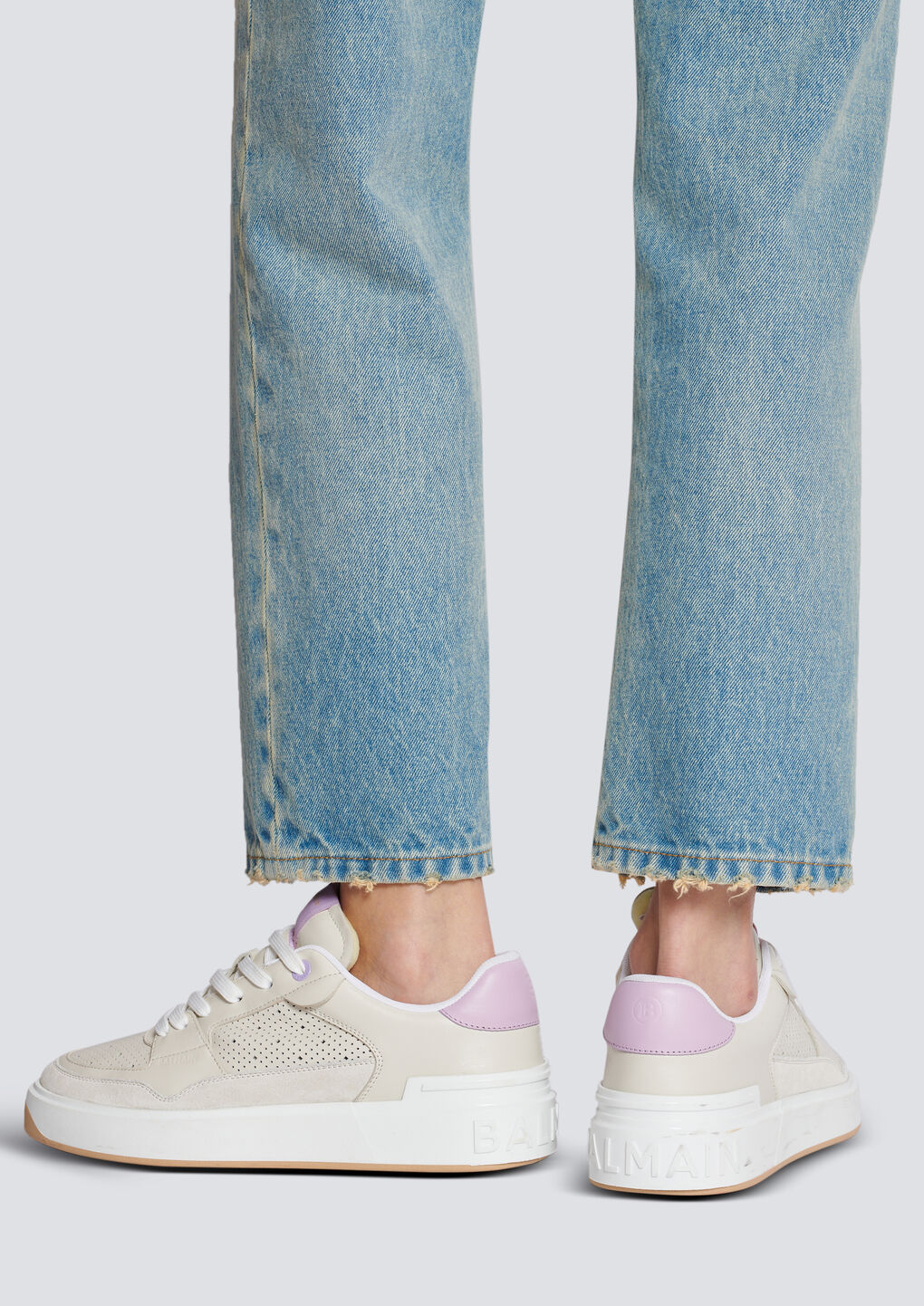 Shop Balmain B-court Flip Leather Trainers In Nude