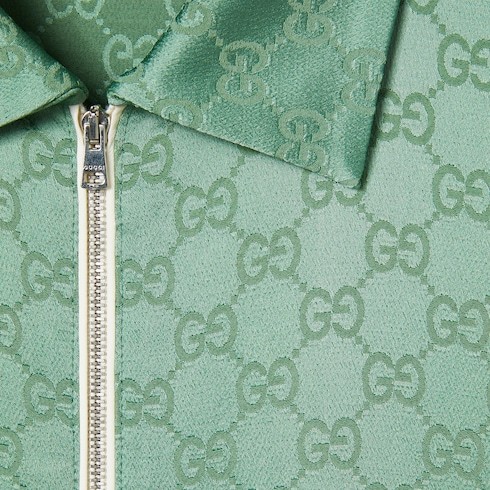 Gucci Relaxed Fit Gg Satin Zip Shirt In Lime Green