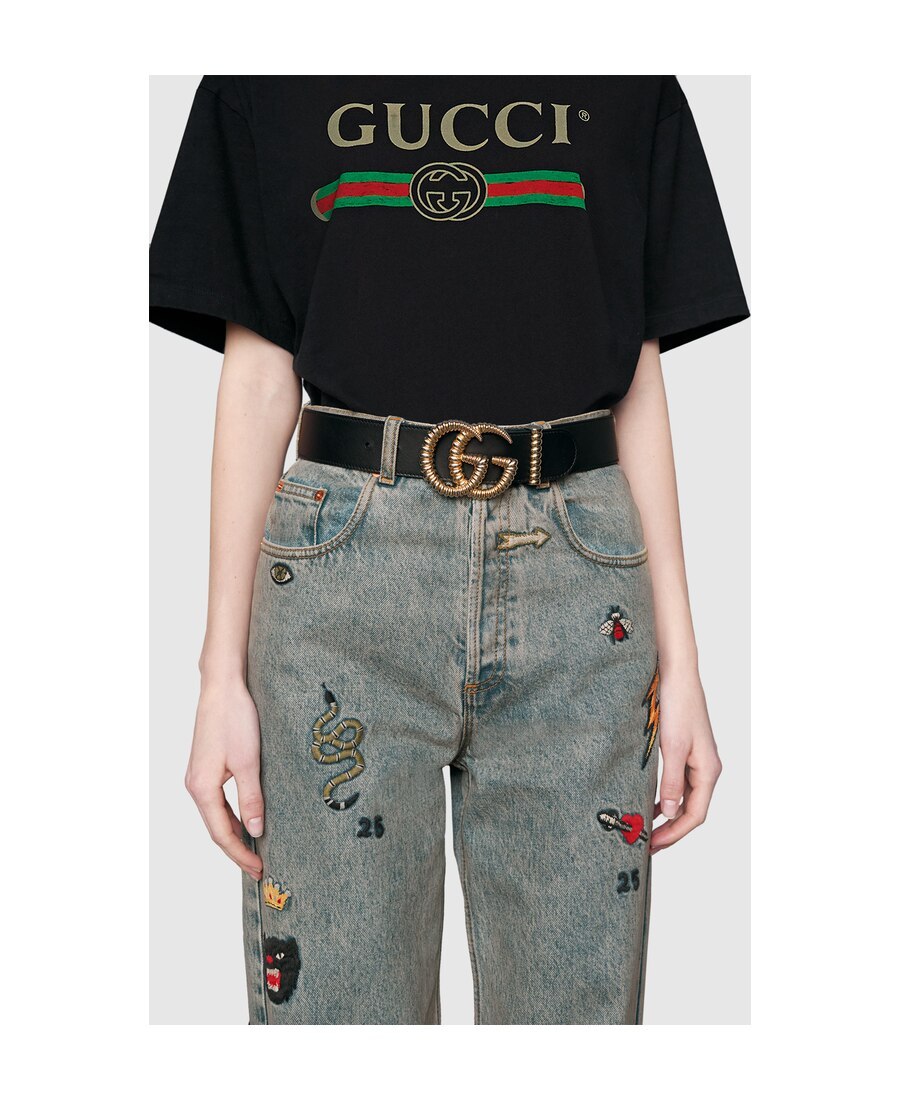 Gucci Leather Belt With Torchon Double G Buckle In Black