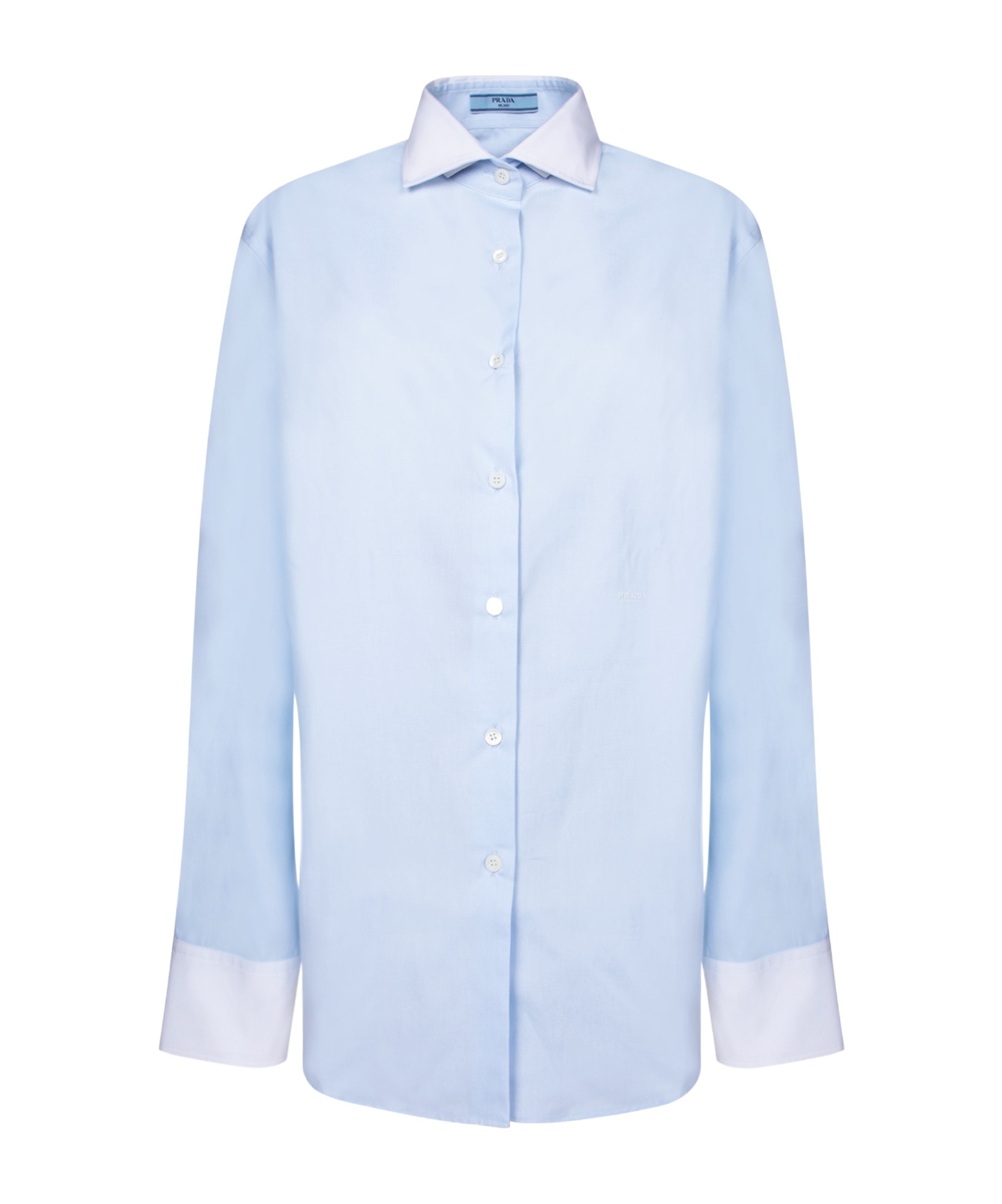 Prada Logo-embroidered Button-up Shirt In Blue