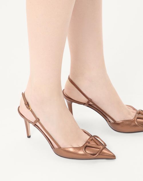 Valentino Garavani Vlogo Signature Slingback Pump In Laminated Nappa Leather 80mm Woman Bronze 42 In Brown