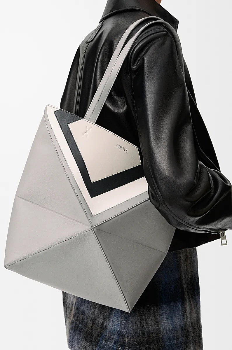 Loewe Medium Puzzle Fold Tote In Nappa Calfskin In Gray