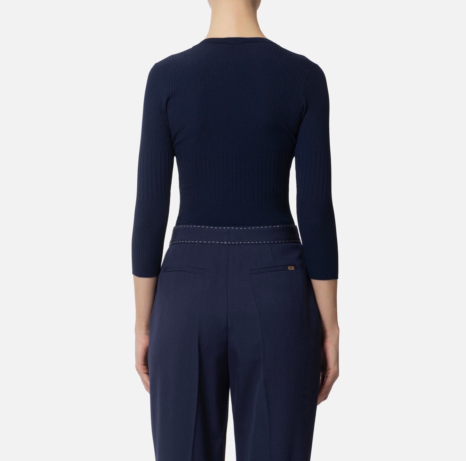 Elisabetta Franchi Ribbed V-neck Sweater In Blue