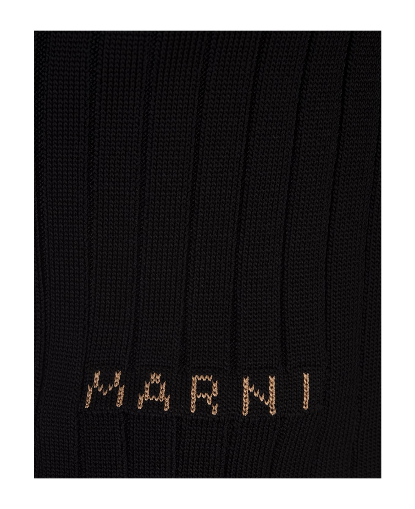 Marni Logo Intarsia Ribbed Cardigan In Black