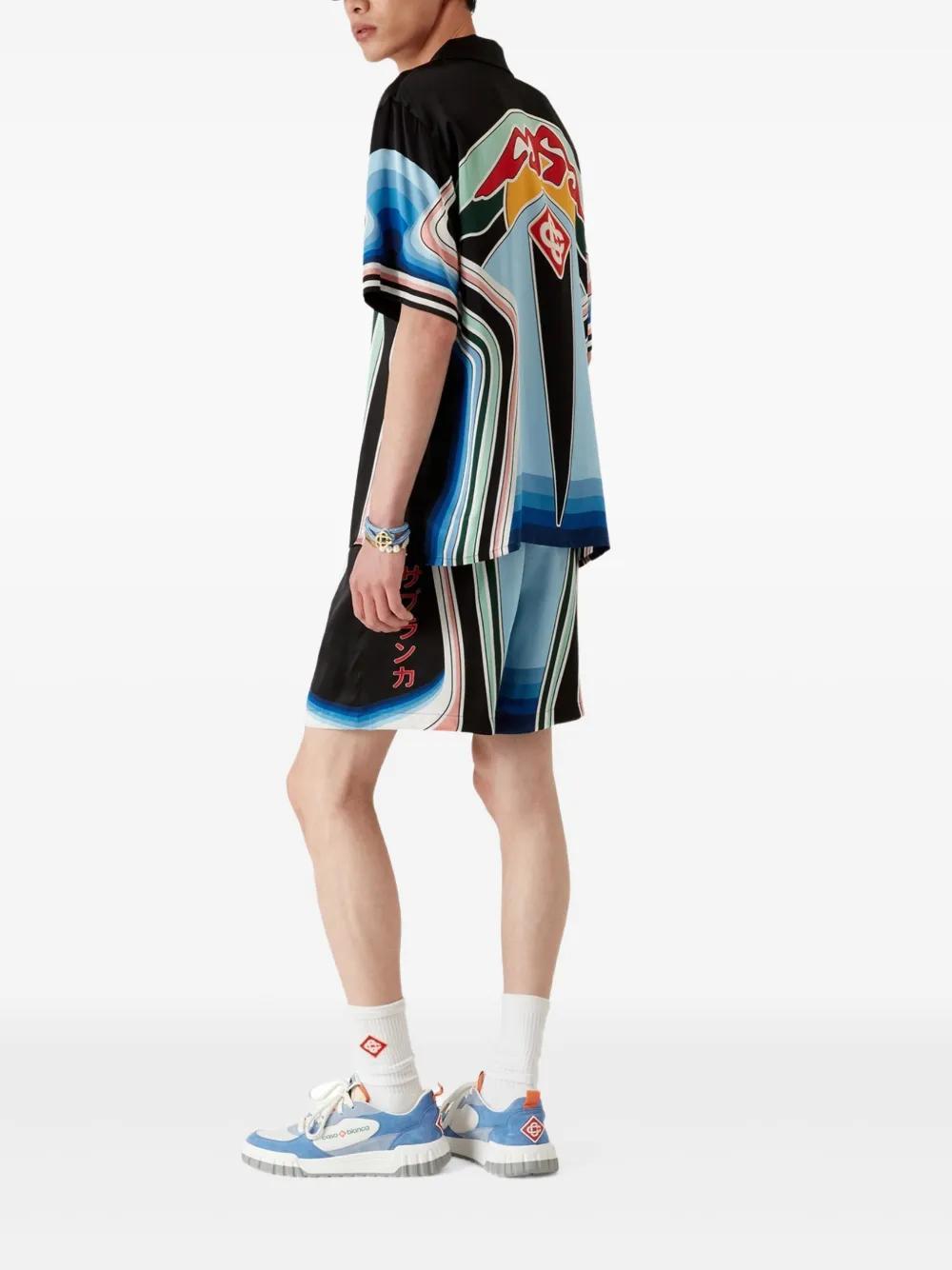 Casablanca Graphic Mountain Straight-leg Logo-print Silk-twill Drawstring Shorts In Black