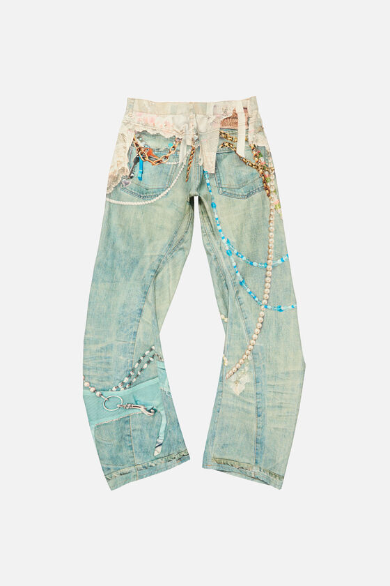 Acne Studios Womens White Green Graphic-print Wide-leg Denim Jeans In Blue