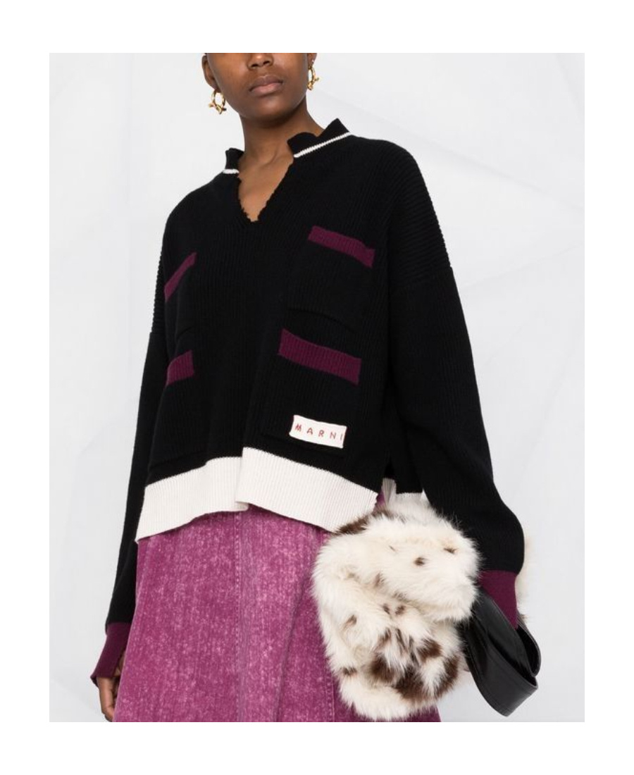 Marni Multi-pocket Split-neck Jumper In Black