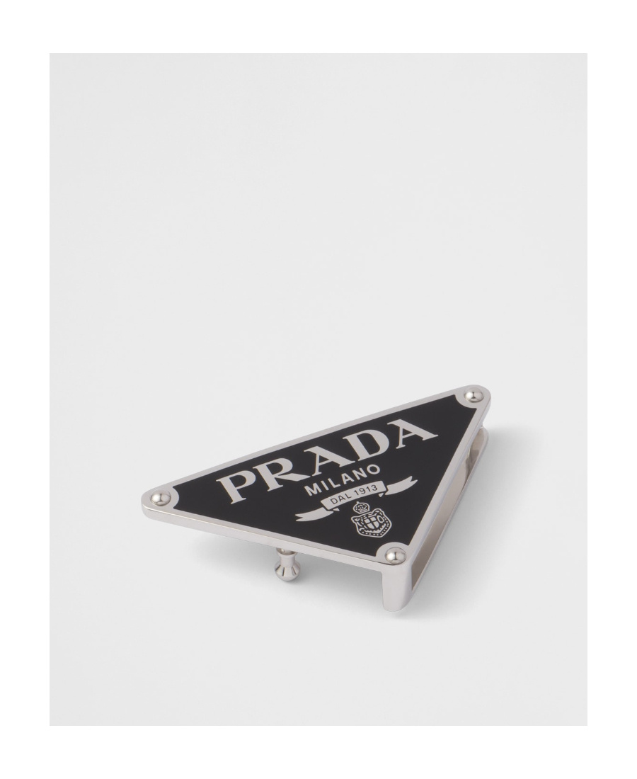 Prada Enameled Metal Belt Buckle In Black