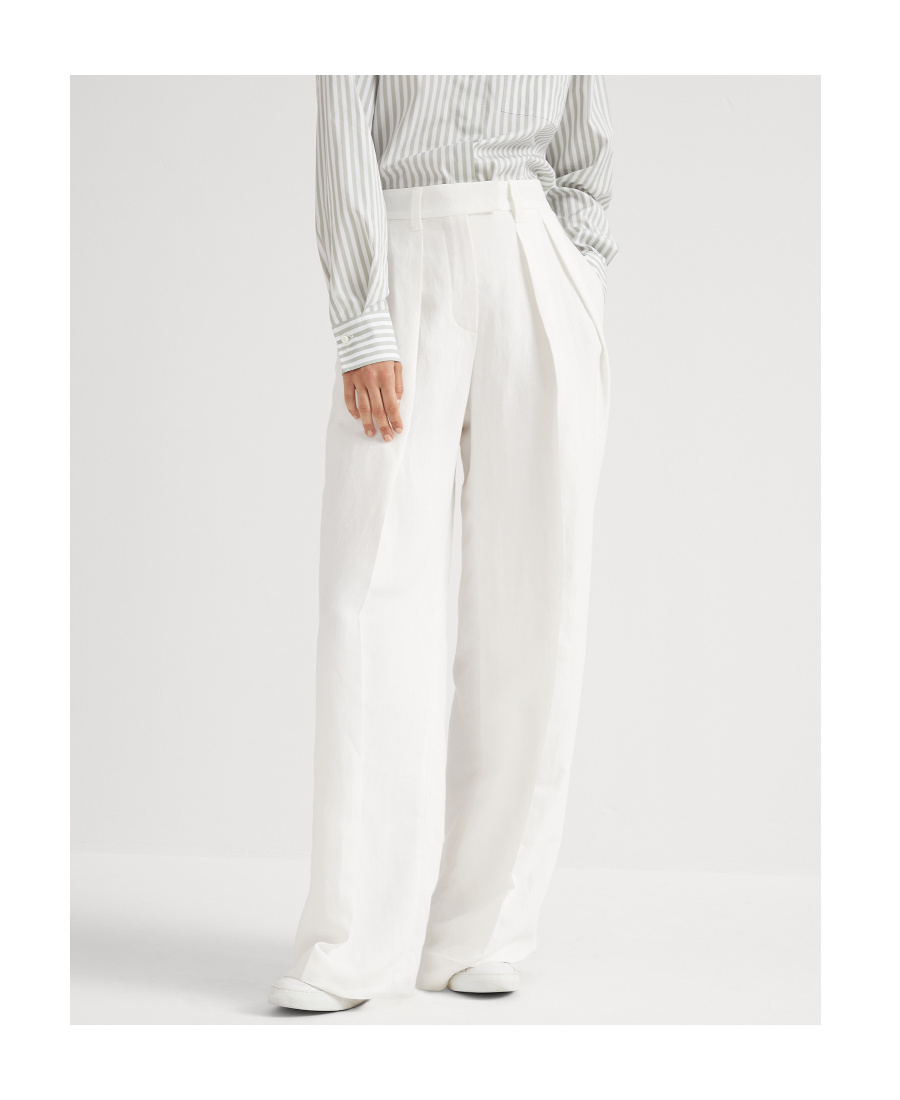 Brunello Cucinelli Pleated Canvas Wide-leg Pants In White