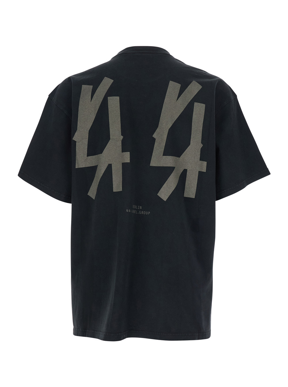 44 Label Group Black Crewneck T-shirt With Logo On The Front And Maxi Logo On The Rear In Cotton Man In Black