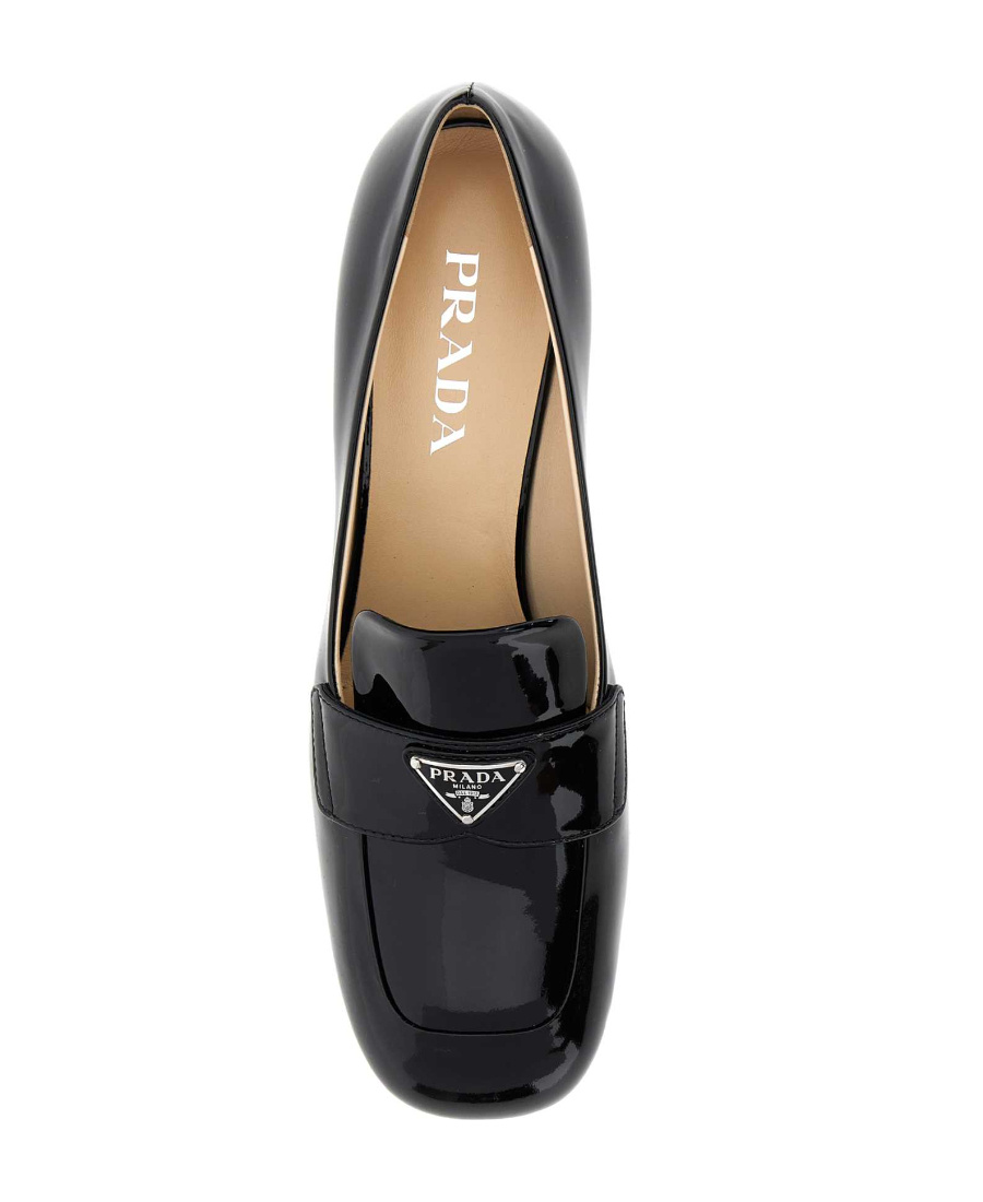 Prada 50mm Triangle-logo Patent Leather Loafers In Black