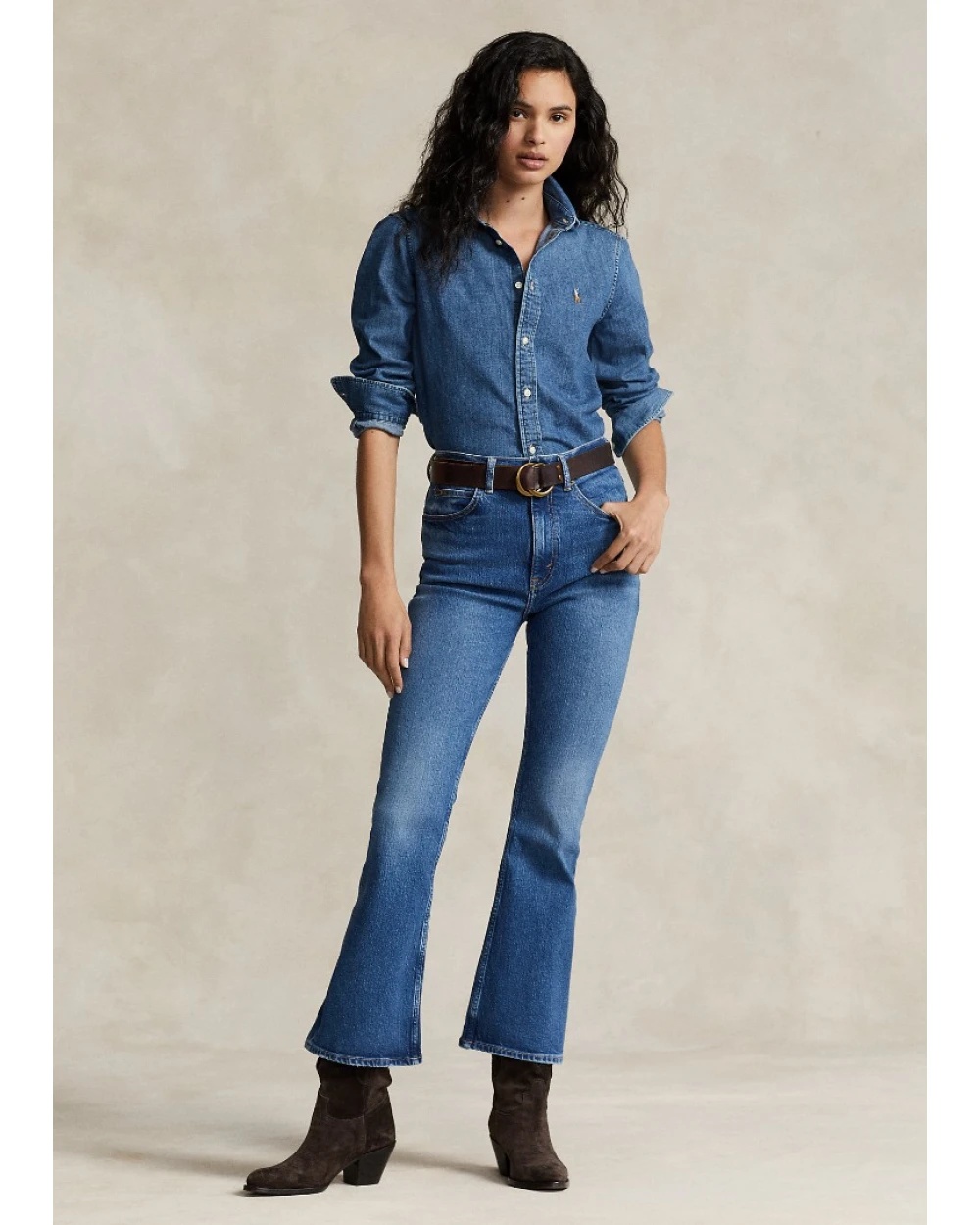 Polo Ralph Lauren High-waisted Flared Jeans With Cropped Leg And Vintage Wash In Blue
