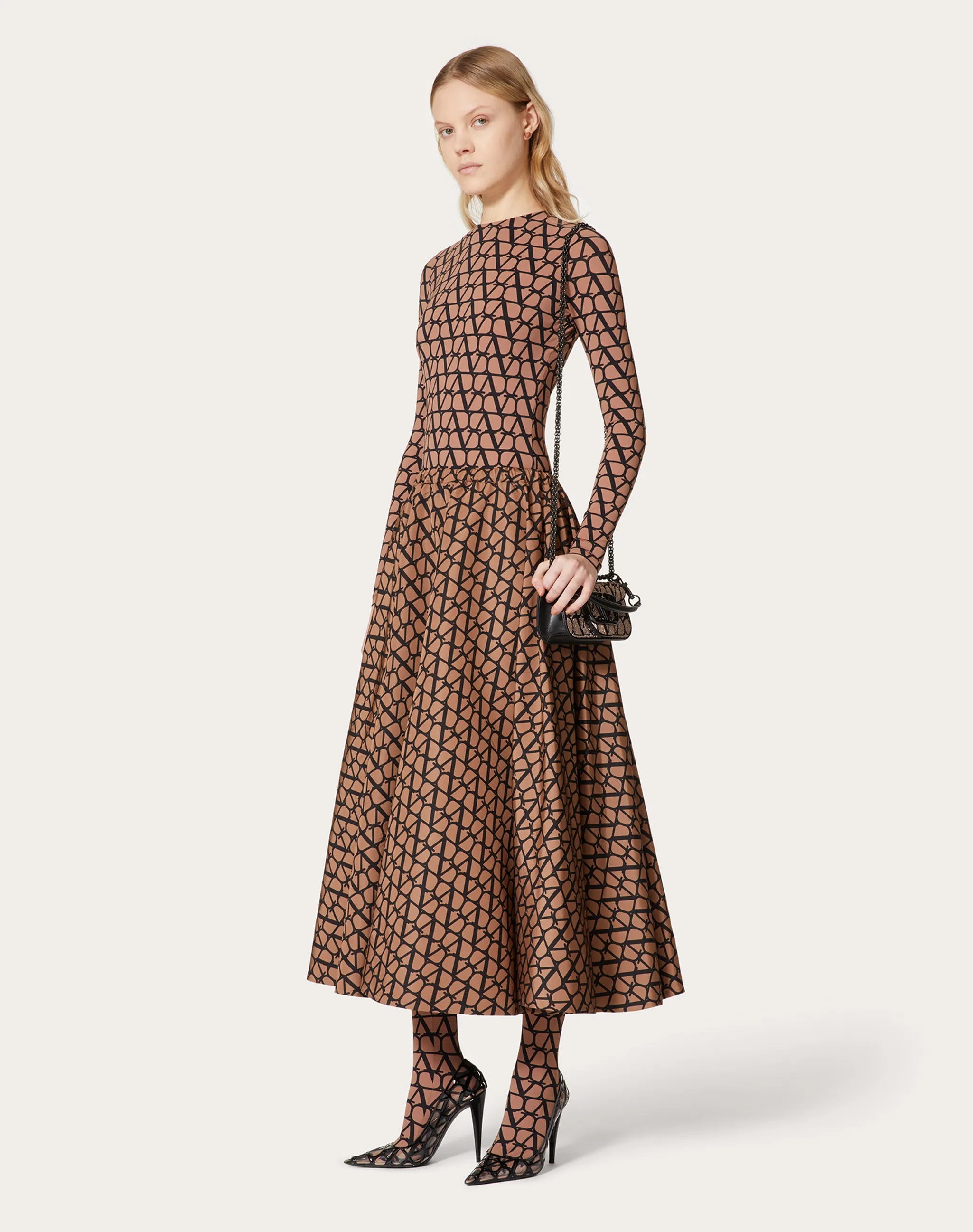 Valentino Logo-print Silk Skirt In Brown