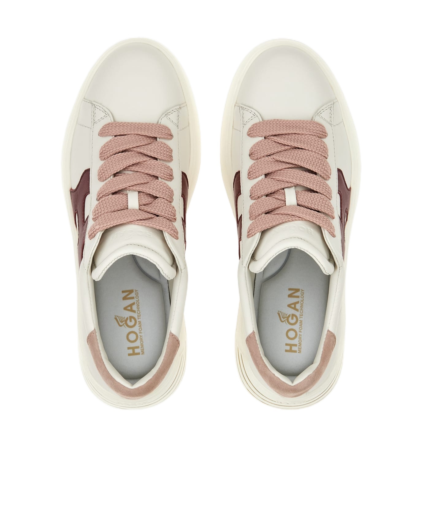 Hogan Rebel Calf Leather Sneakers With Pink Heel In White