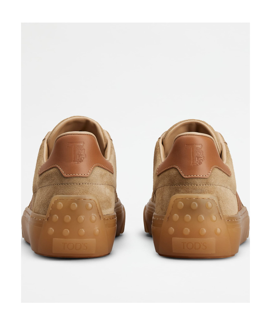 Tod's Calf Suede Round Toe Low-top Sneakers In Brown