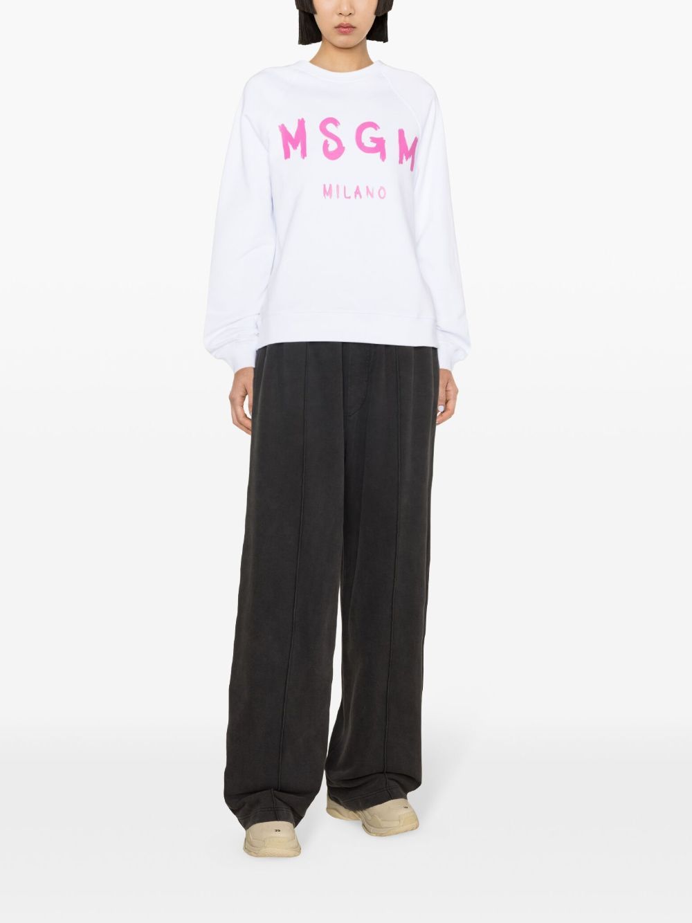 Msgm Logo-print Cotton Sweatshirt In White