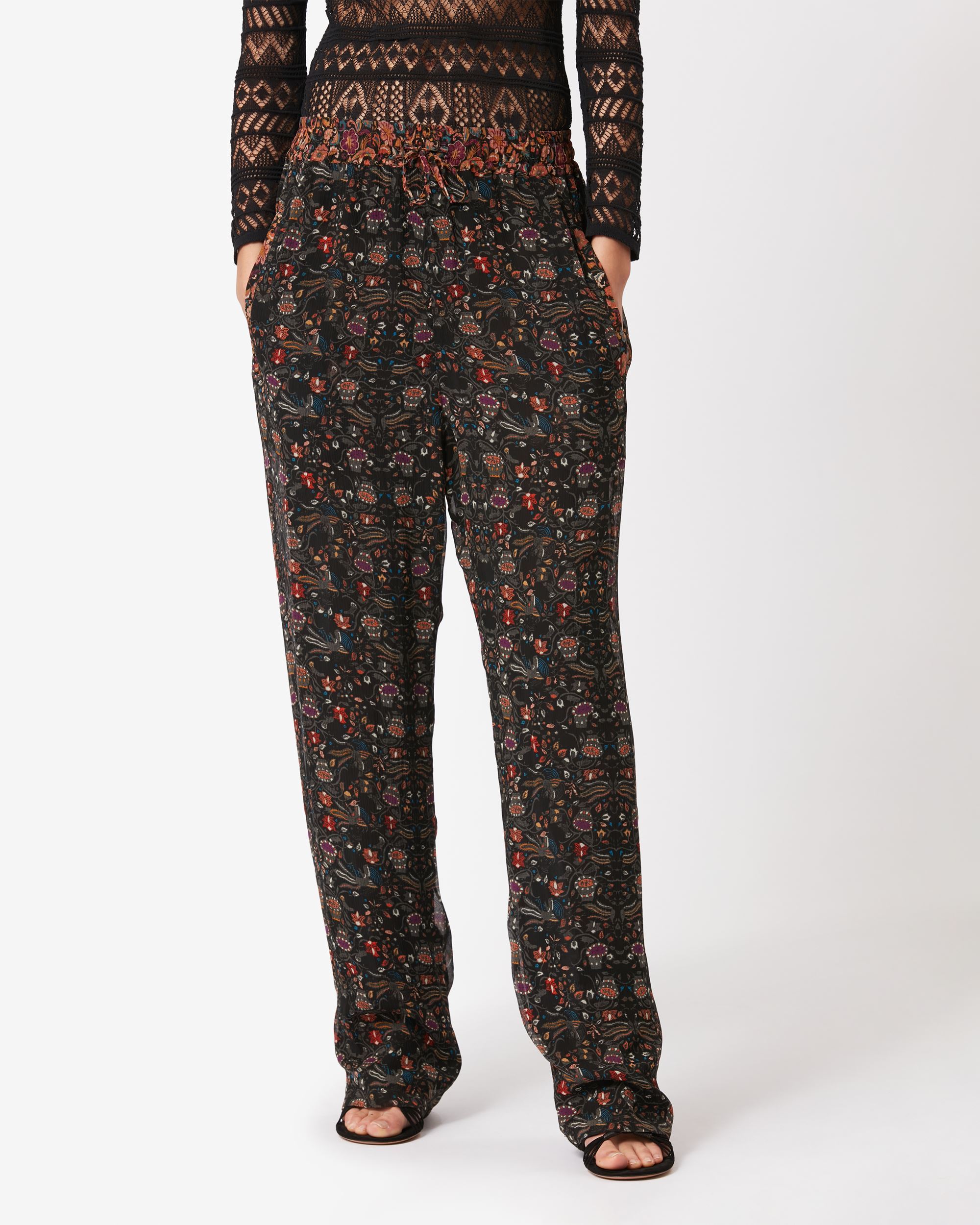 Isabel Marant Ozio Floral-print Silk Trousers In Black