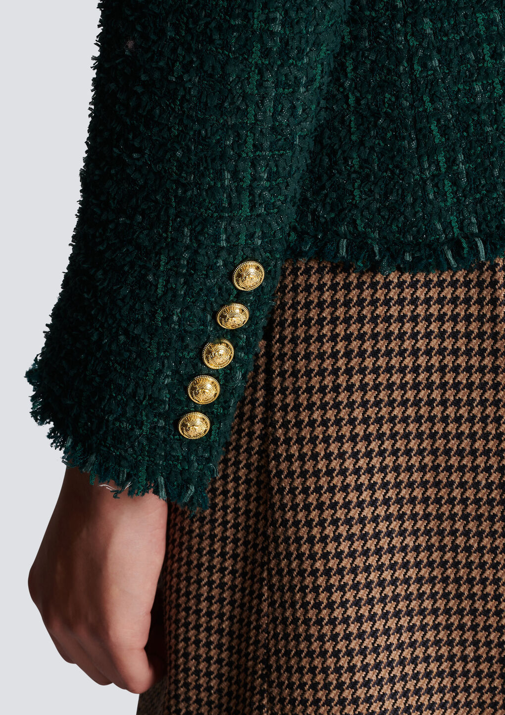 Balmain Tweed Double-breasted Blazer Jacket In Green
