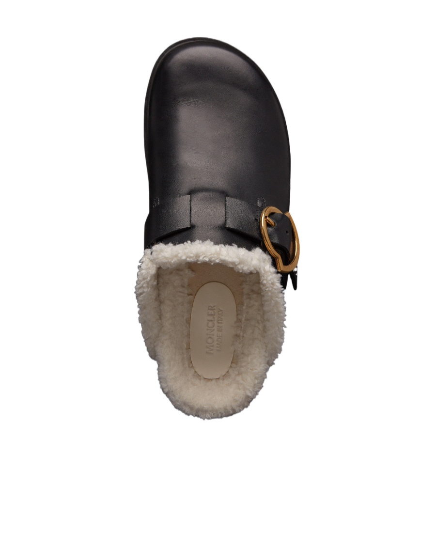 Moncler Bell Mules With Faux Shearling Lining In Black