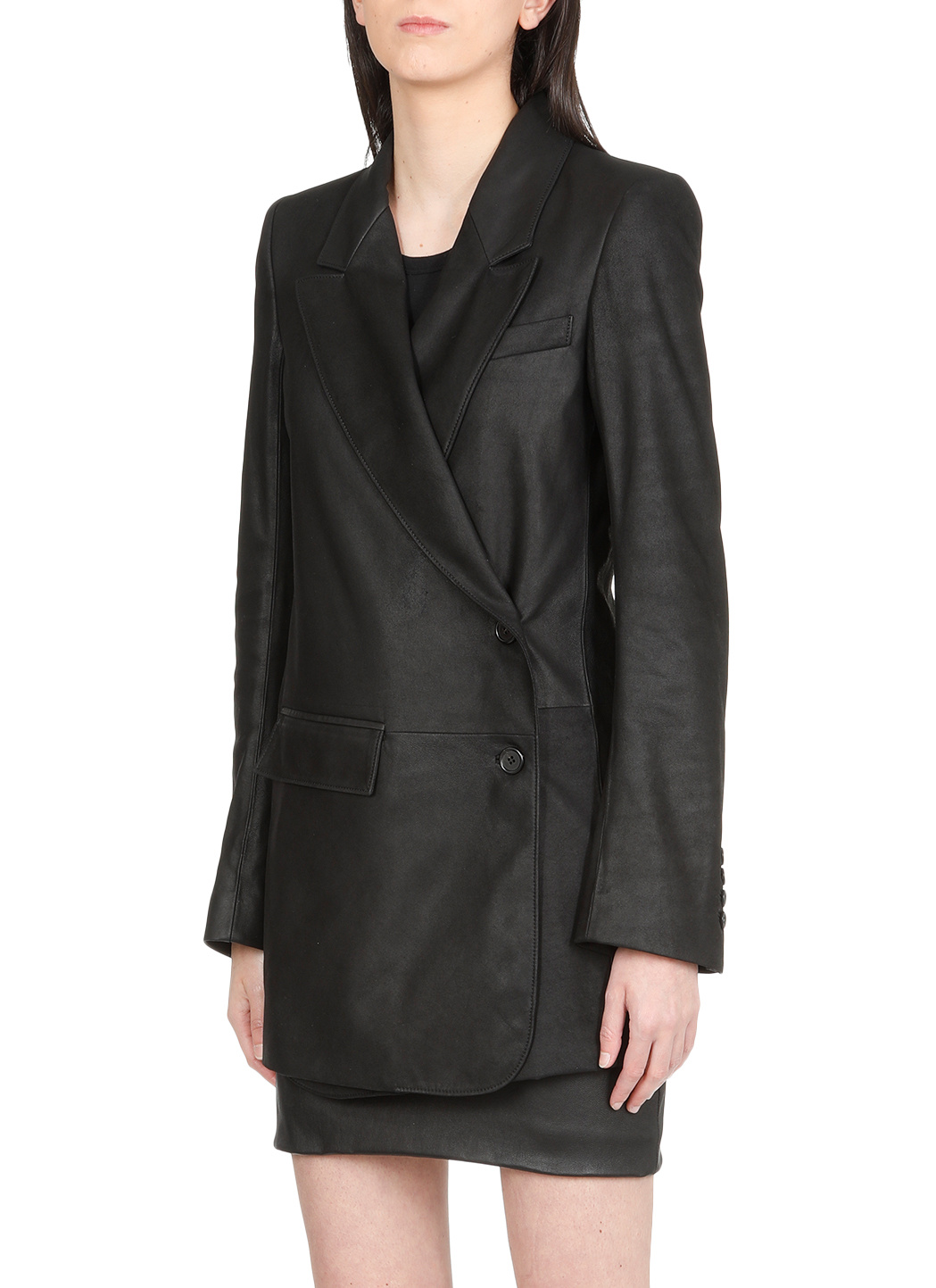 Ann Demeulemeester Off-centre Buttoned Leather Jacket In Black