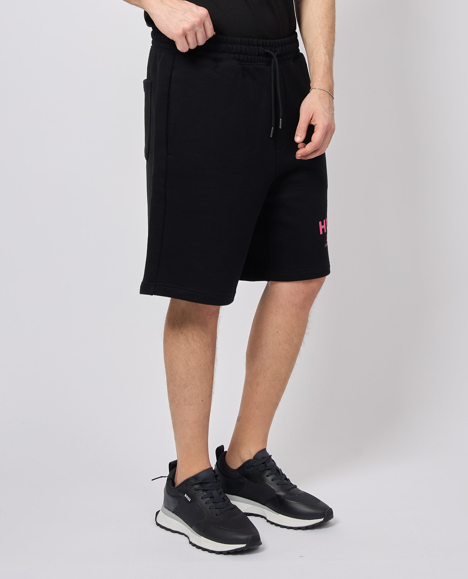 Hugo Boss Elastic Waistband Shorts With Side And Back Pockets In Black