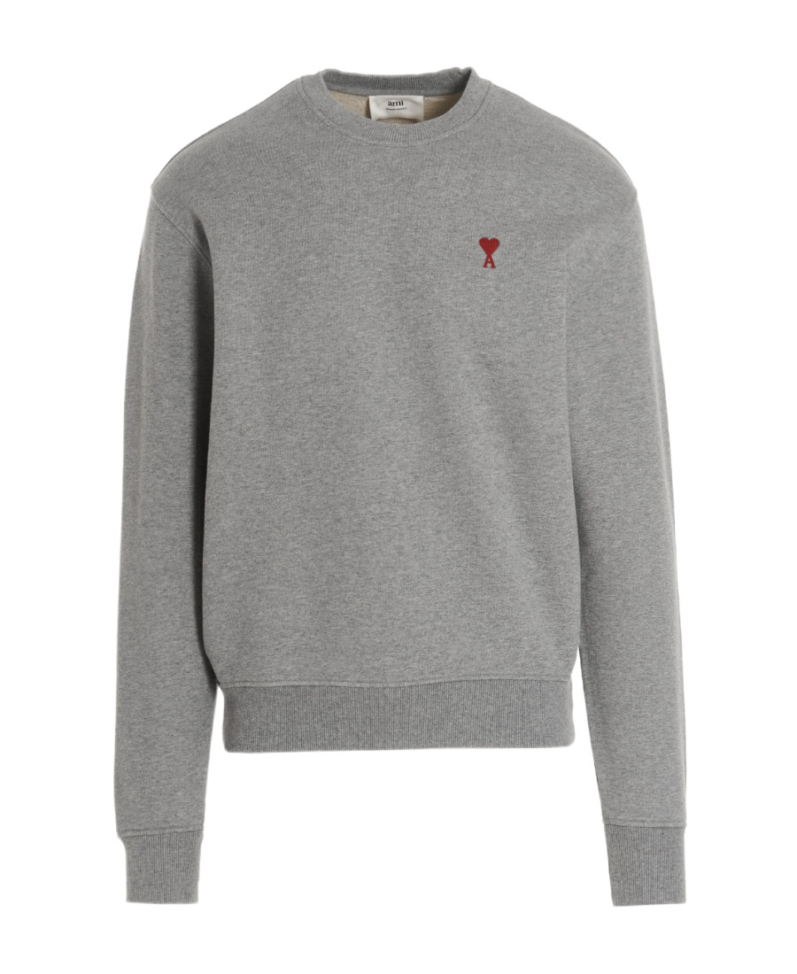 Ami Alexandre Mattiussi Ami Paris Ami De Coeur Logo Embroidered Long-sleeved T-shirt In Gray
