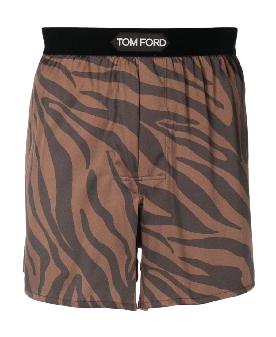 Tom Ford Zebra-print Silk Boxer Short In Brown