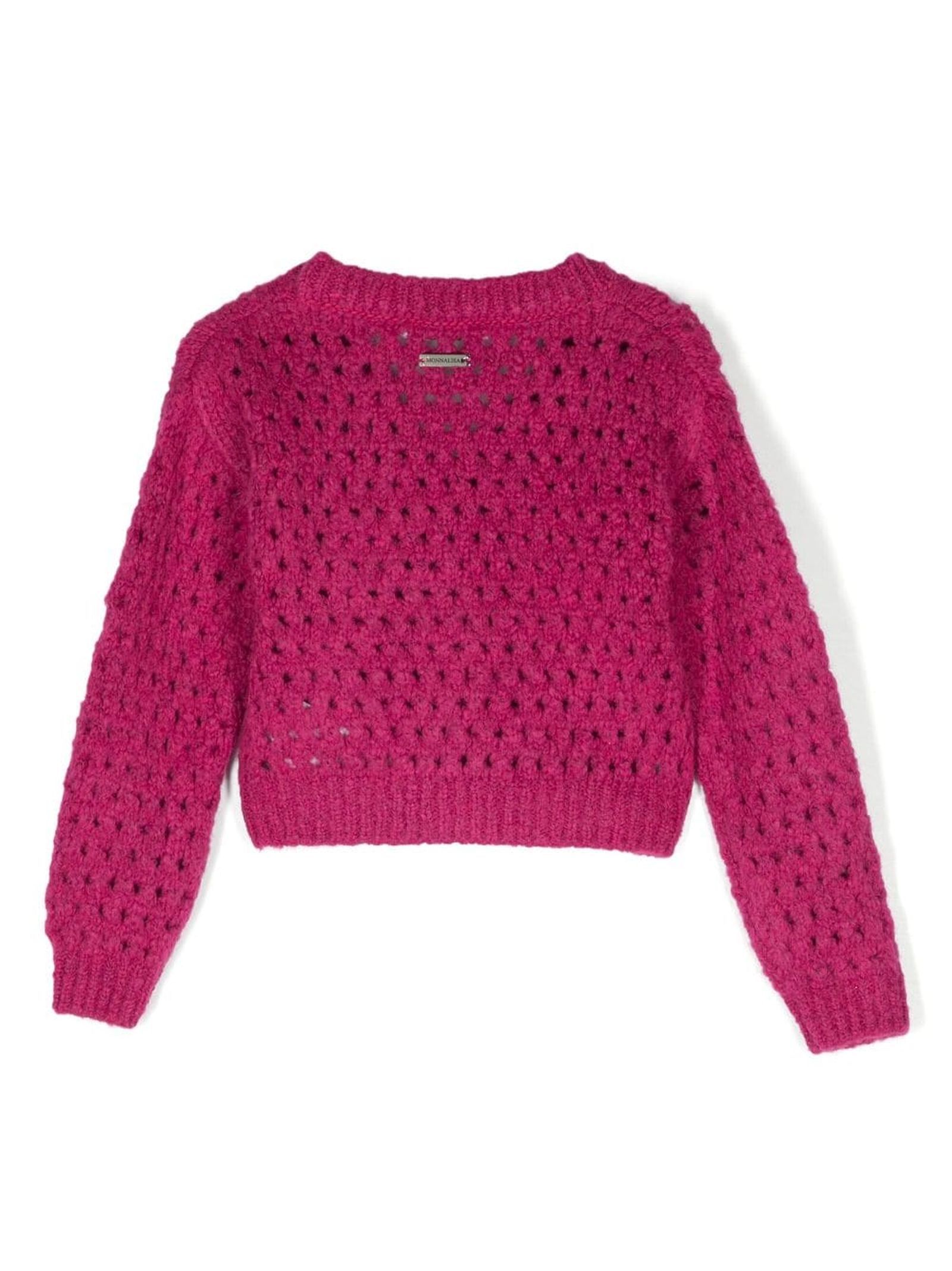 Monnalisa Open-knit Ribbed Cardigan In Red