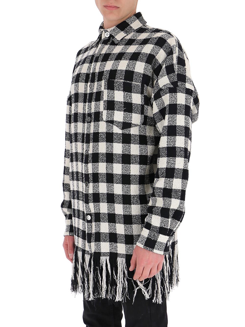 Palm Angels Check-print Fringed Shirt In Black