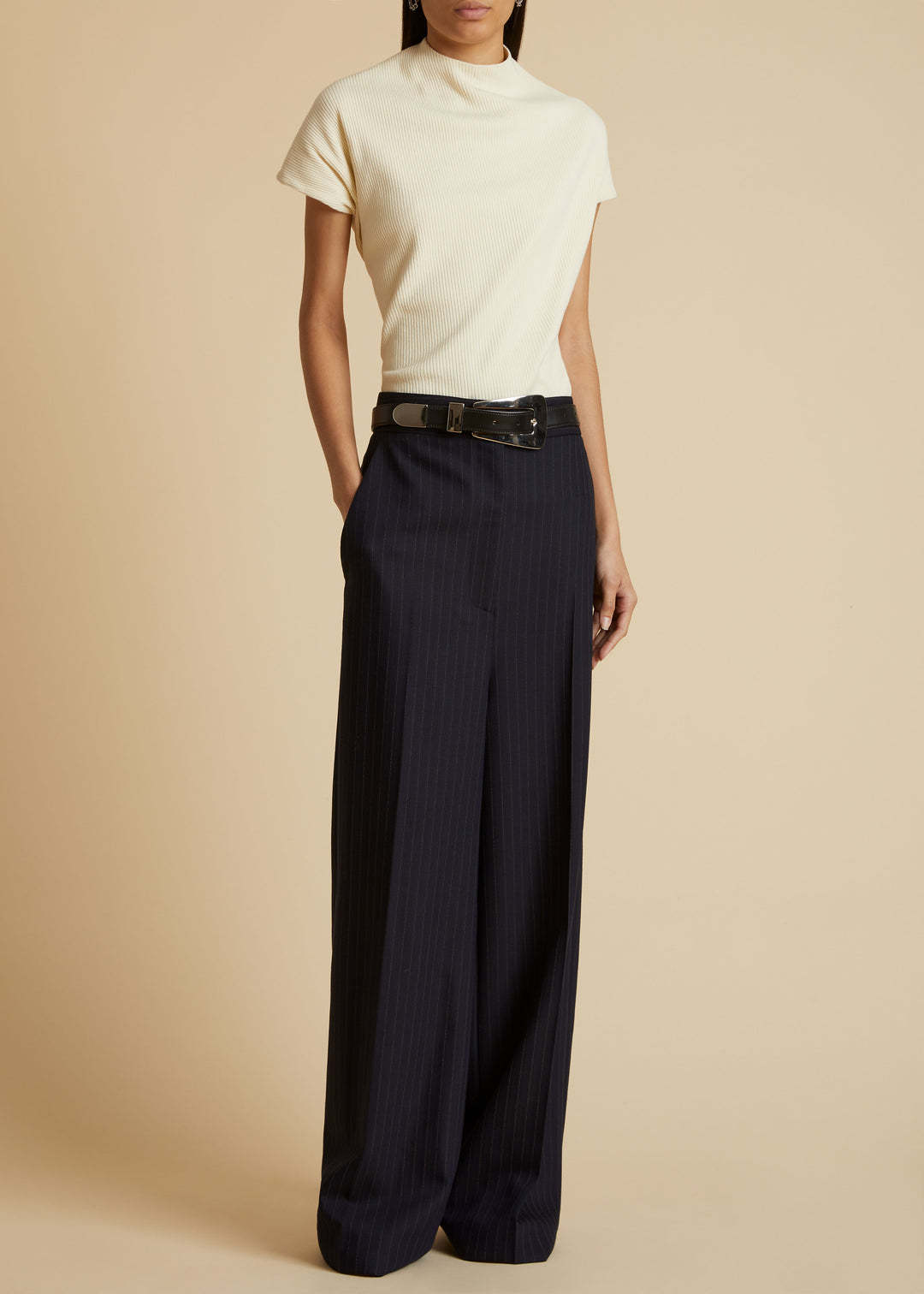 Khaite High-waisted Wide-leg Trousers In Black