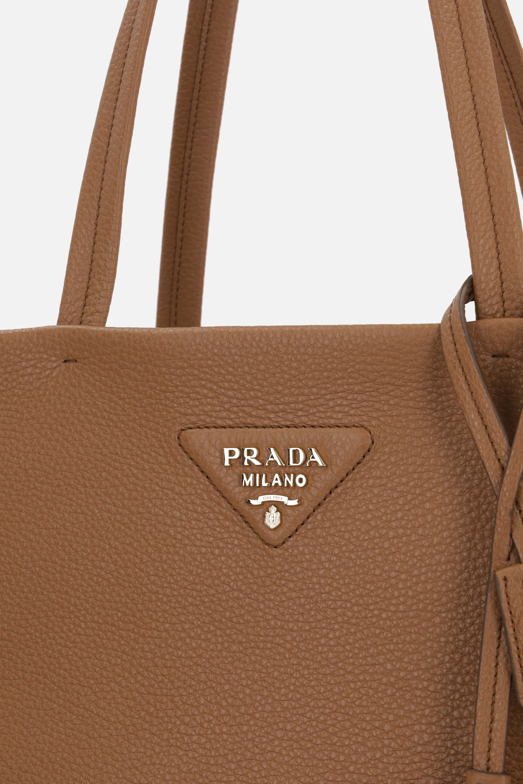 Prada Tote Bag Leather Double Handles In Brown