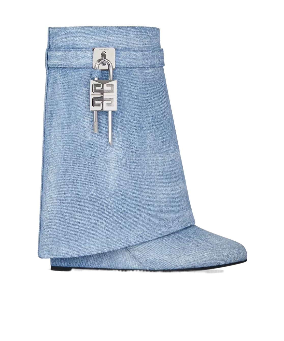 Givenchy Shark Lock Denim Ankle Boots In Medium Blue